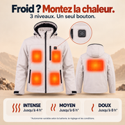 Trois niveaux, un seul bouton : jusqu’à 4 h en mode intense, 6 h en mode moyen et 8 h en mode doux. Autonomie variable selon la batterie, le réglage et les conditions.