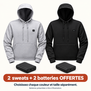 Pack Duo : deux sweats et deux batteries offertes. Choisissez chaque couleur et taille séparément. Batteries illustratives.